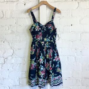 Navy Blue Floral Cotton Swing Dress
